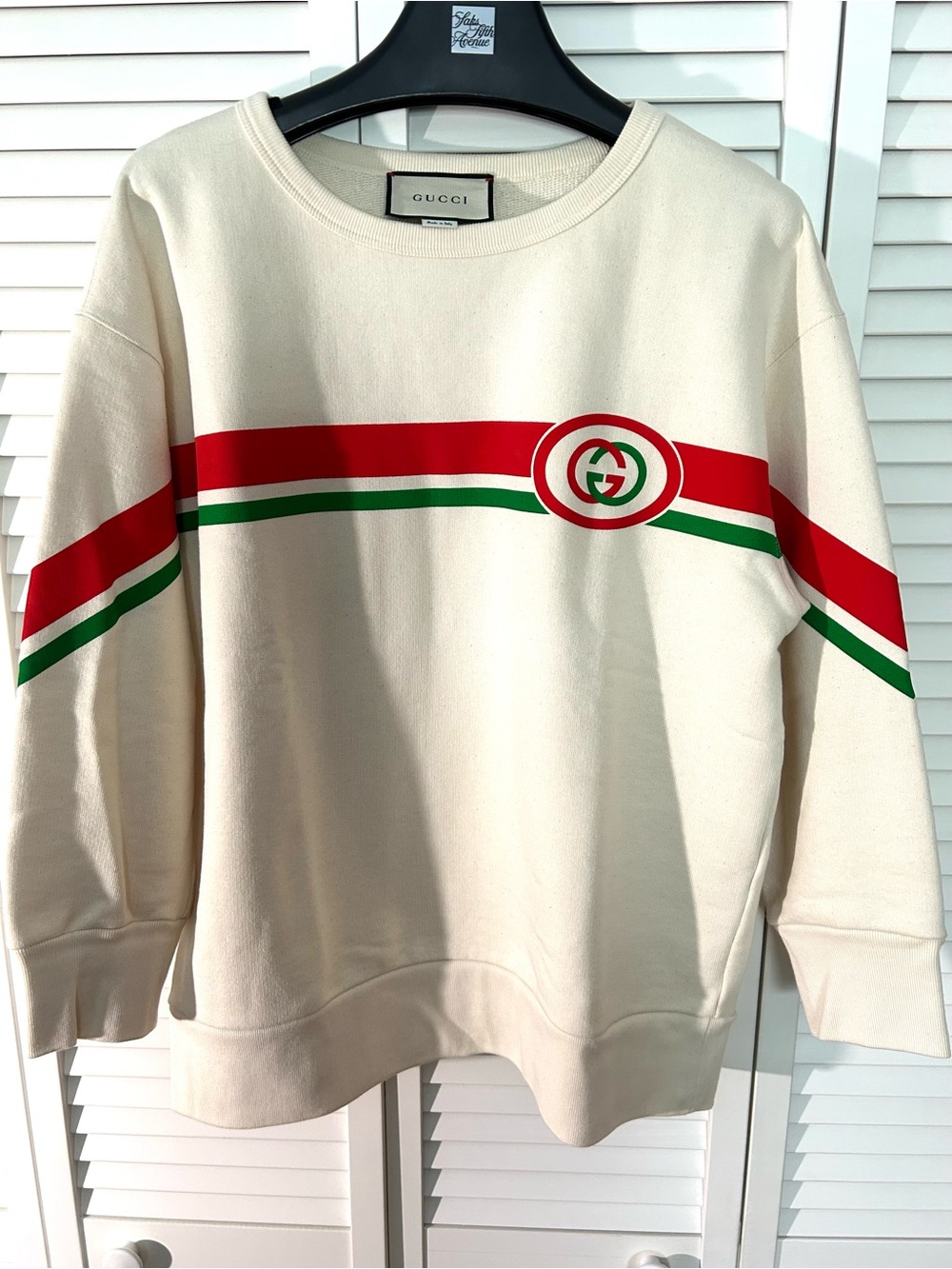 Gucci Cream Crewneck with Red and Green Stripe Logo